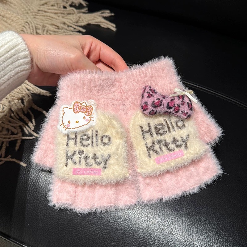 正品 kitty手套 秋冬季騎行 保暖防寒風針織毛線可觸控螢幕 成人五指 手套🧤-細節圖2