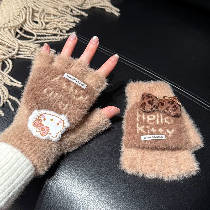 正品 kitty手套 秋冬季騎行 保暖防寒風針織毛線可觸控螢幕 成人五指 手套🧤-細節圖3