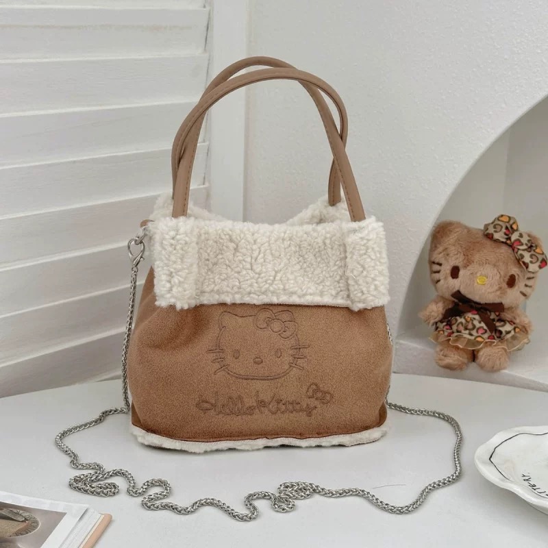 正品 秋冬新品kitty毛絨麂皮絨托特包 手提包 斜挎包17x16x12cm-細節圖2