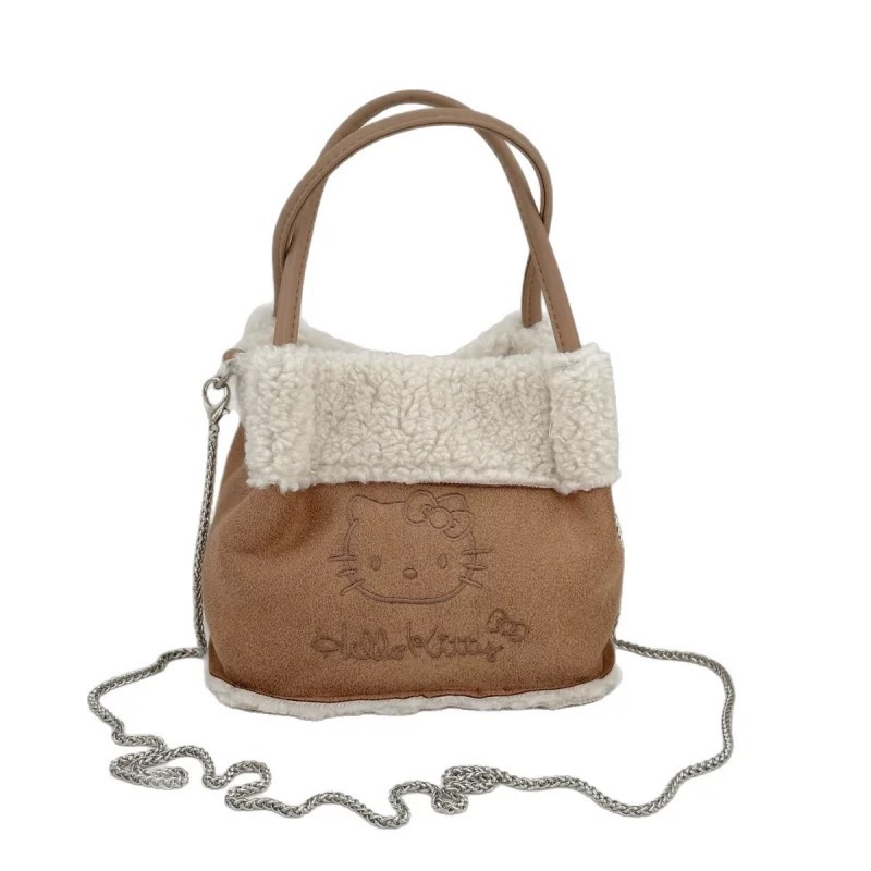 正品 秋冬新品kitty毛絨麂皮絨托特包 手提包 斜挎包17x16x12cm-細節圖5