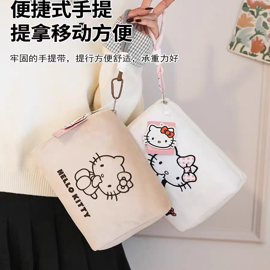 正品 Hello Kitty輕盈柔軟化妝包 可愛卡通大容量高級感立體收納包-細節圖2