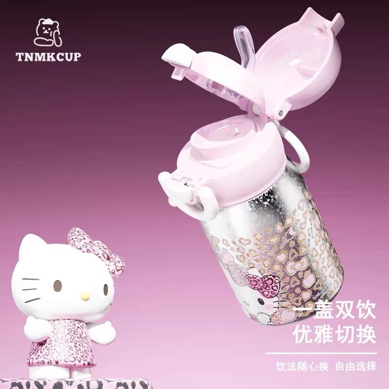 正品 HelloKitty卡通鈦鈦保溫杯 可愛粉紅便攜迷你雙飲吸管水杯 保溫杯-細節圖3