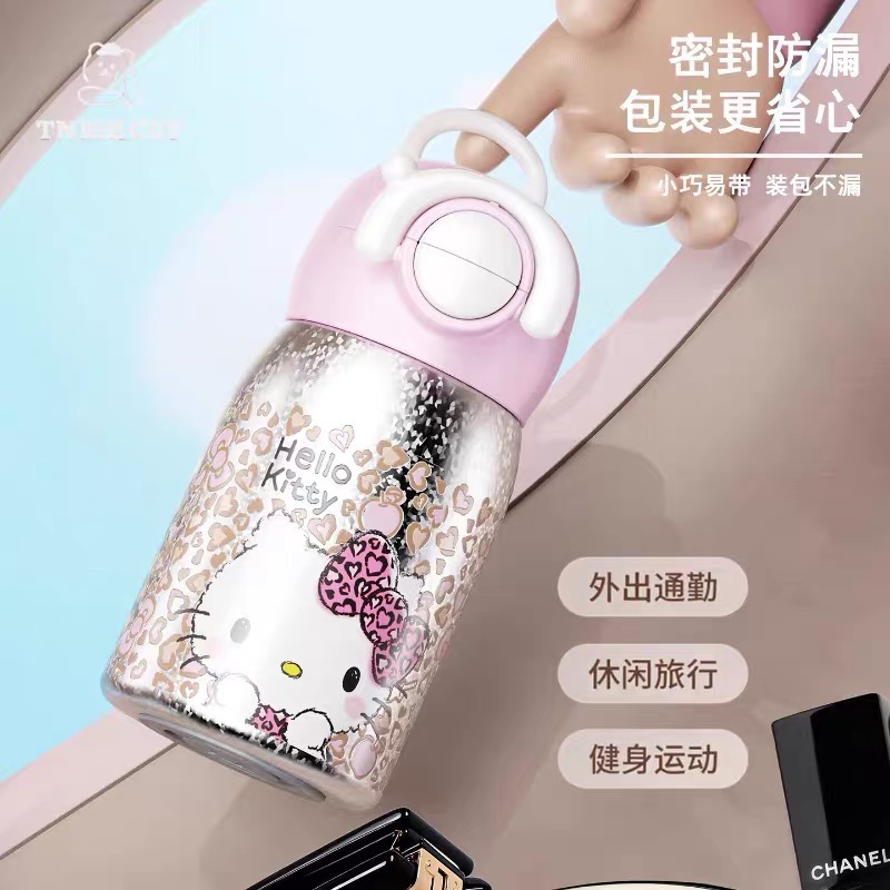 正品 HelloKitty卡通鈦鈦保溫杯 可愛粉紅便攜迷你雙飲吸管水杯 保溫杯-細節圖4