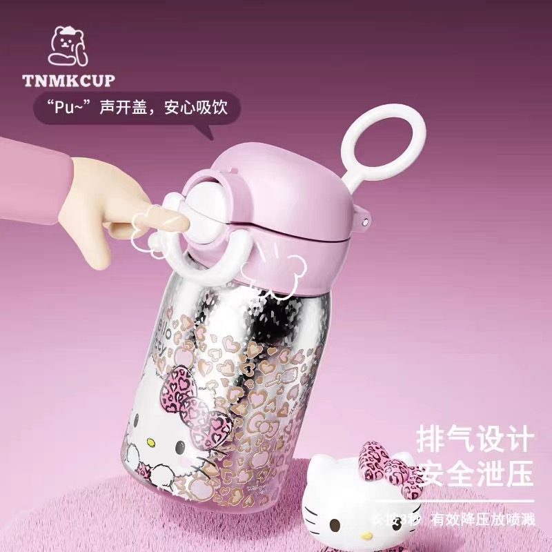 正品 HelloKitty卡通鈦鈦保溫杯 可愛粉紅便攜迷你雙飲吸管水杯 保溫杯-細節圖5