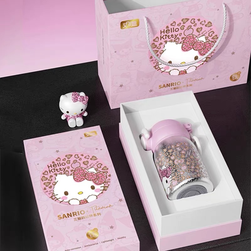 正品 HelloKitty卡通鈦鈦保溫杯 可愛粉紅便攜迷你雙飲吸管水杯 保溫杯-細節圖6