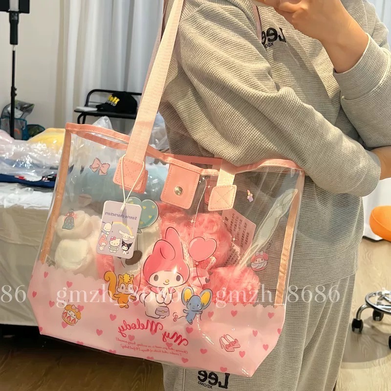 正品 美樂蒂kitty透明果凍單包 單肩包 可愛大容量沙灘包 手提包-細節圖6