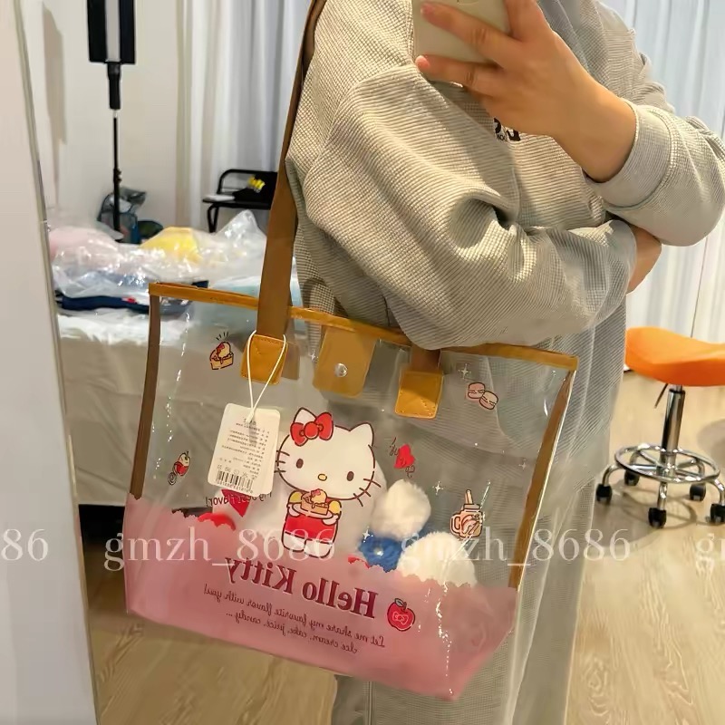 正品 美樂蒂kitty透明果凍單包 單肩包 可愛大容量沙灘包 手提包-細節圖7