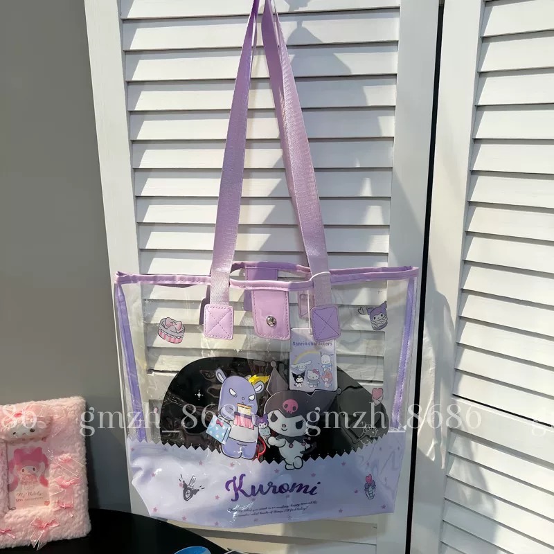 正品 美樂蒂kitty透明果凍單包 單肩包 可愛大容量沙灘包 手提包-細節圖9