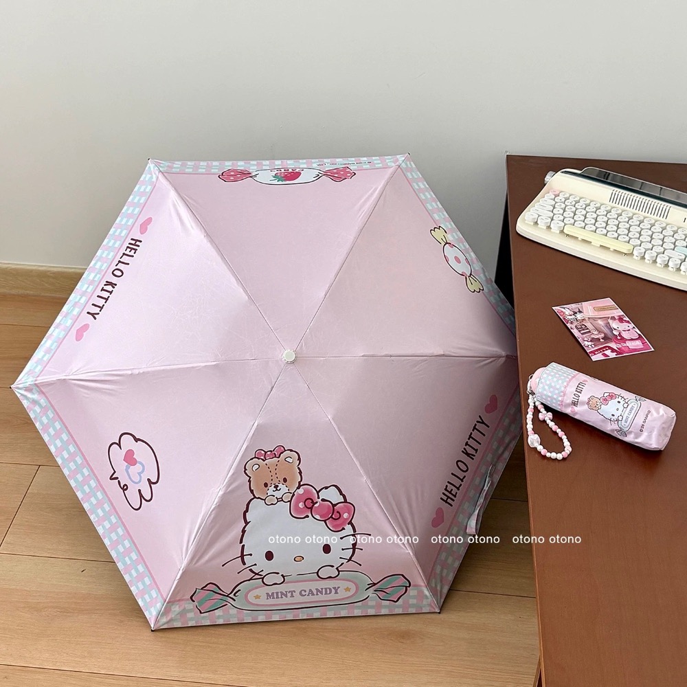 正品 Kitty五折傘 雨傘 黑膠傘 遮陽傘 晴雨兩用防紫外線 折疊傘 太陽傘-細節圖7