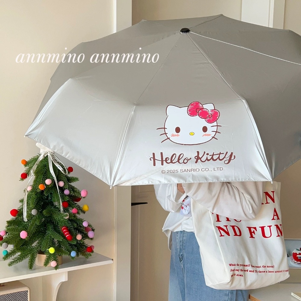 正品 Hello Kitty鈦銀彎鉤雨傘 折疊傘 可愛高顏值防曬 防紫外線 太陽傘-細節圖2