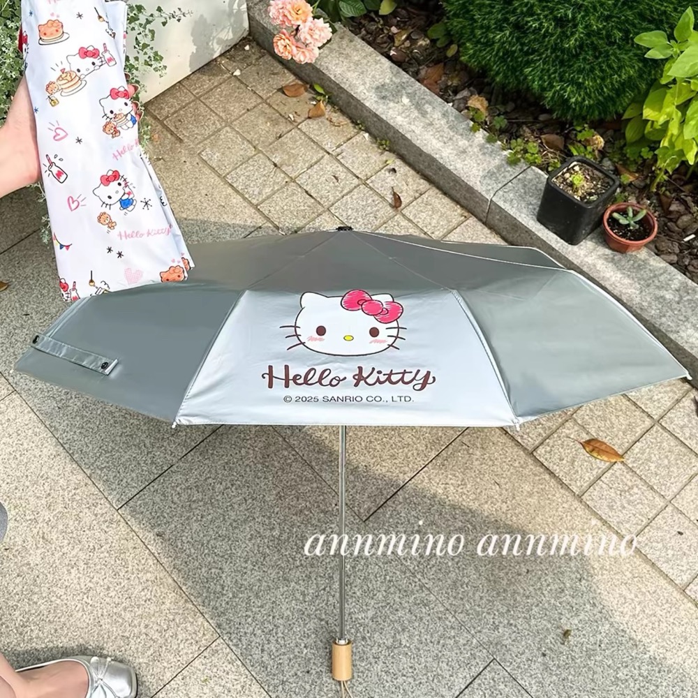 正品 Hello Kitty鈦銀彎鉤雨傘 折疊傘 可愛高顏值防曬 防紫外線 太陽傘-細節圖7