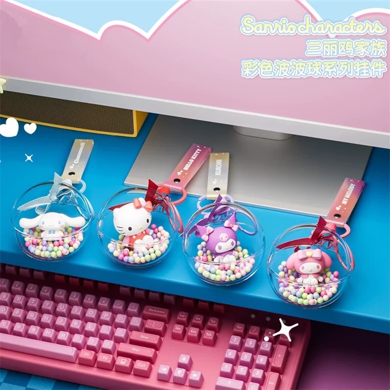 正品 可愛hello kitty波波球汽車鑰匙圈 掛件禮物 鑰匙圈-細節圖2