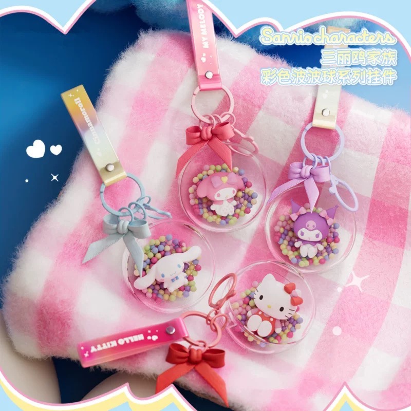 正品 可愛hello kitty波波球汽車鑰匙圈 掛件禮物 鑰匙圈-細節圖3