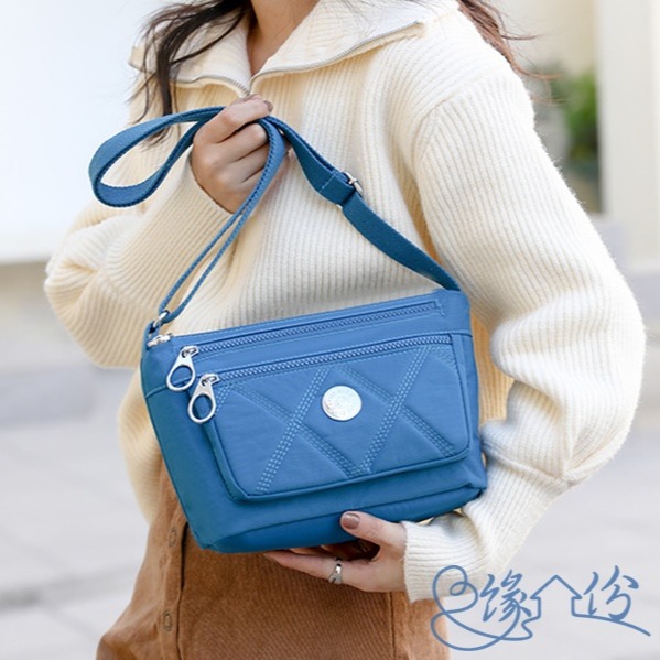 超輕菱格紋尼龍側背包 肩背包 斜背包 小方包 淑女包【緣份小屋】-細節圖3