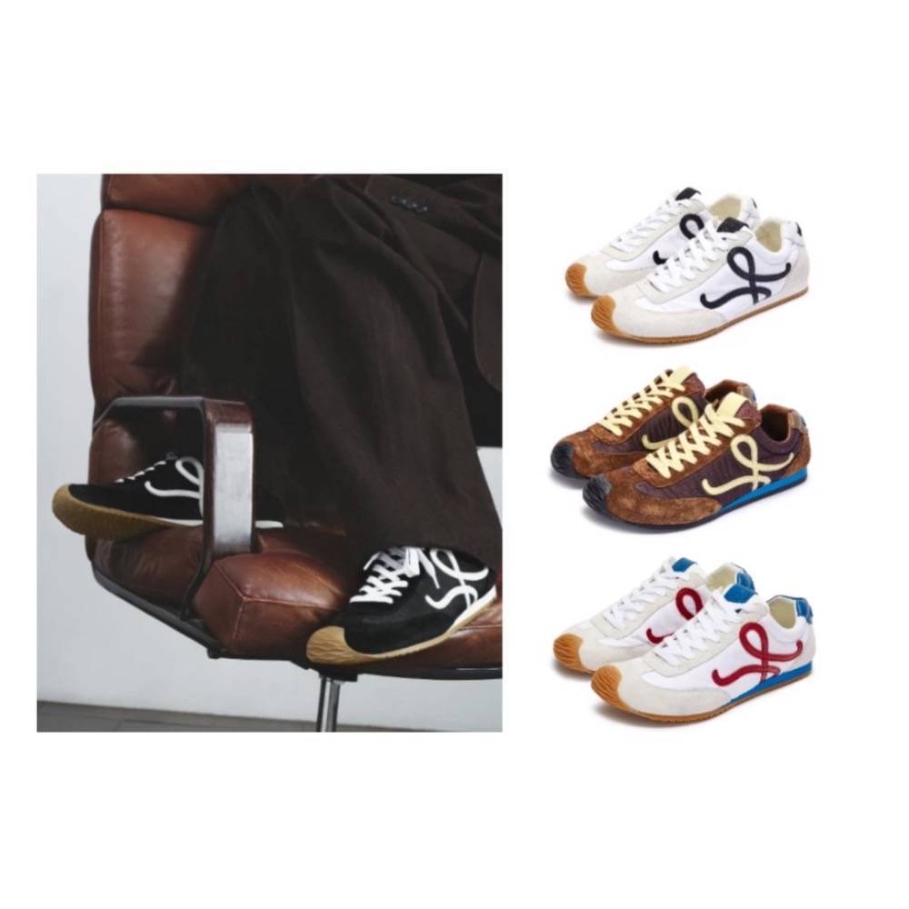 👟Loewe🇪🇸Ballet Runner2.0 芭蕾系列運動跑鞋｜休閒鞋｜尼龍和小牛皮｜低筒｜白底紅L-細節圖8