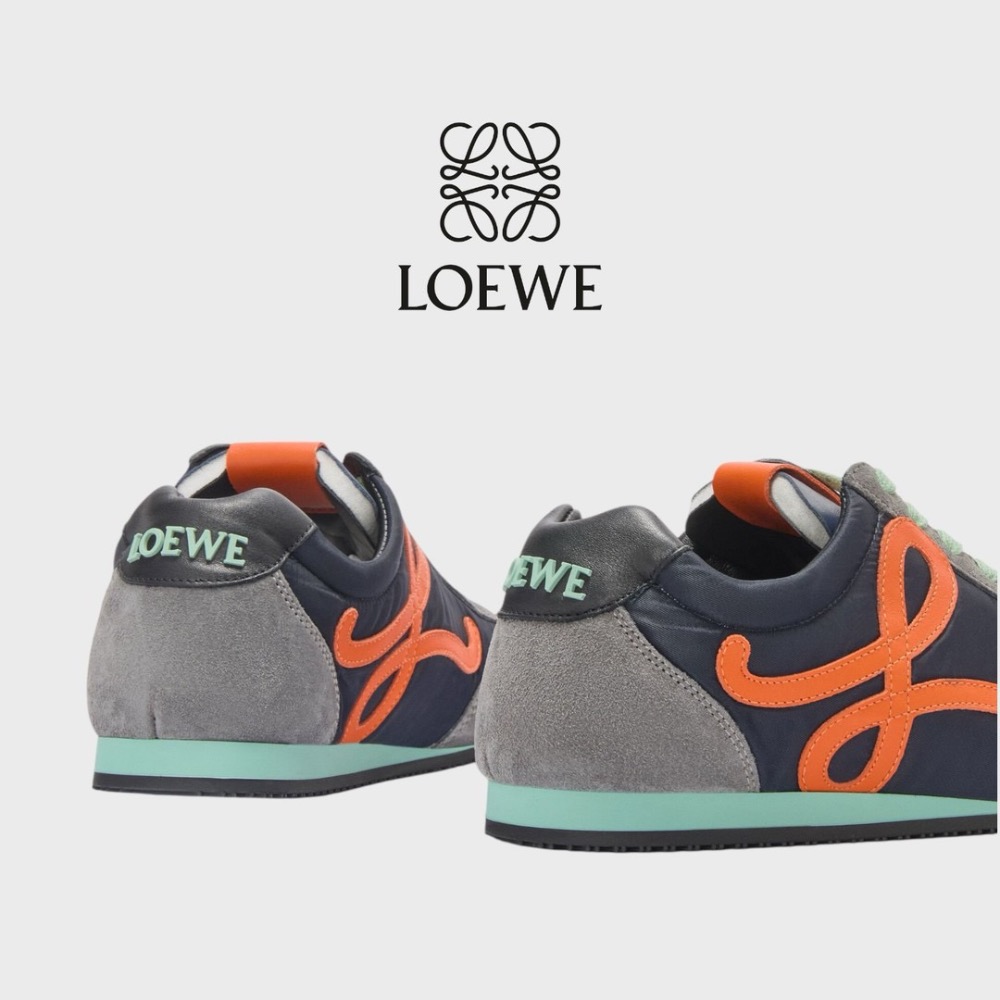 👟Loewe🇪🇸Ballet Runner2.0 芭蕾系列運動跑鞋｜休閒鞋｜尼龍和小牛皮｜藍橘綠｜橘L-細節圖3