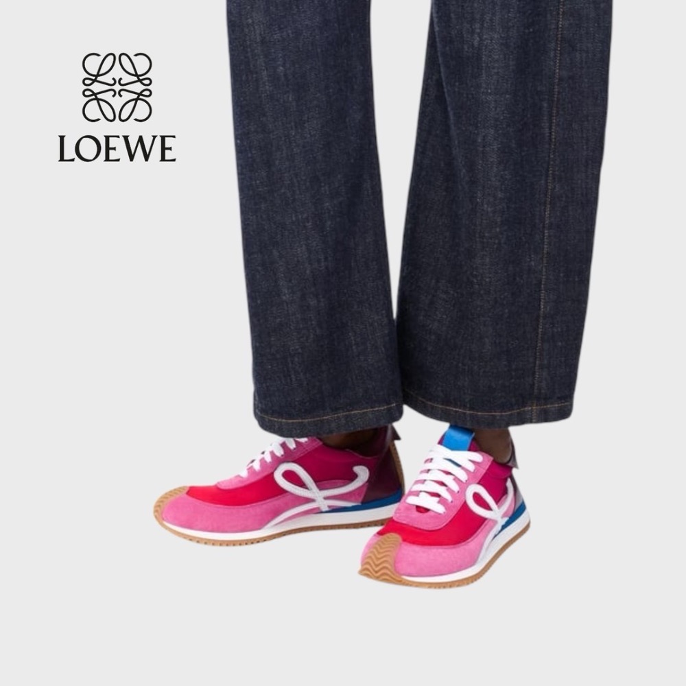 👟Loewe Flow2.0 Runner Suede運動跑鞋｜休閒鞋｜尼龍和麂皮｜漸層粉紅色｜白色｜白L-細節圖2