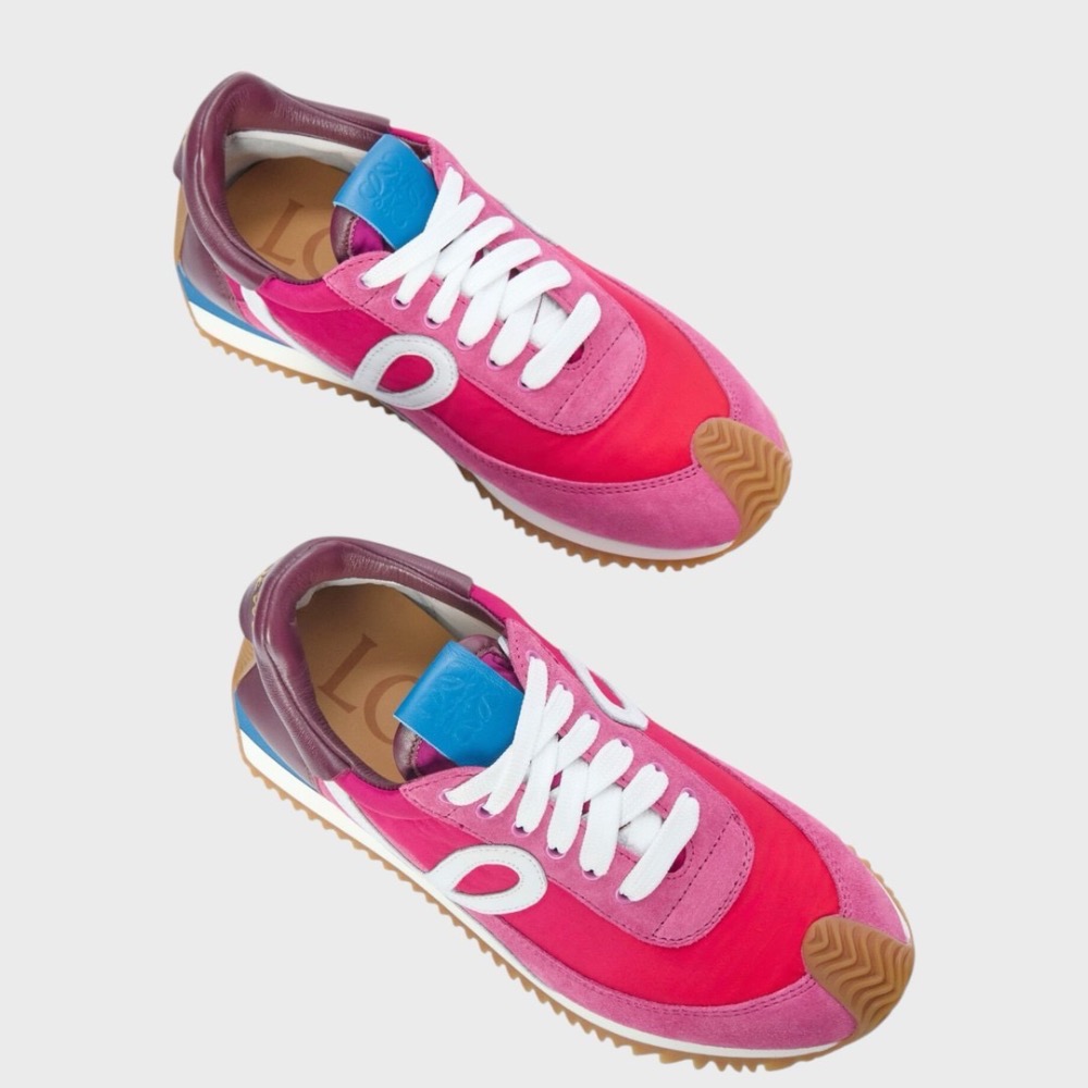👟Loewe Flow2.0 Runner Suede運動跑鞋｜休閒鞋｜尼龍和麂皮｜漸層粉紅色｜白色｜白L-細節圖5