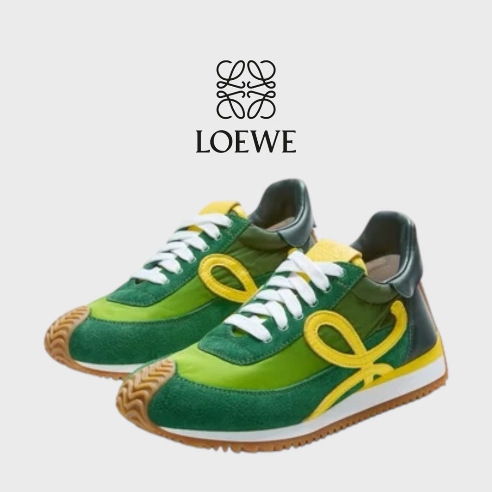 👟Loewe Flow2.0 Runner Suede運動跑鞋｜休閒鞋｜尼龍和麂皮｜漸層綠色｜黃綠｜黃L｜草綠-細節圖2