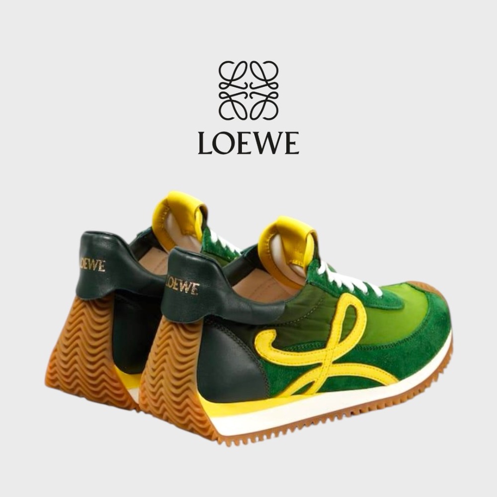 👟Loewe Flow2.0 Runner Suede運動跑鞋｜休閒鞋｜尼龍和麂皮｜漸層綠色｜黃綠｜黃L｜草綠-細節圖3
