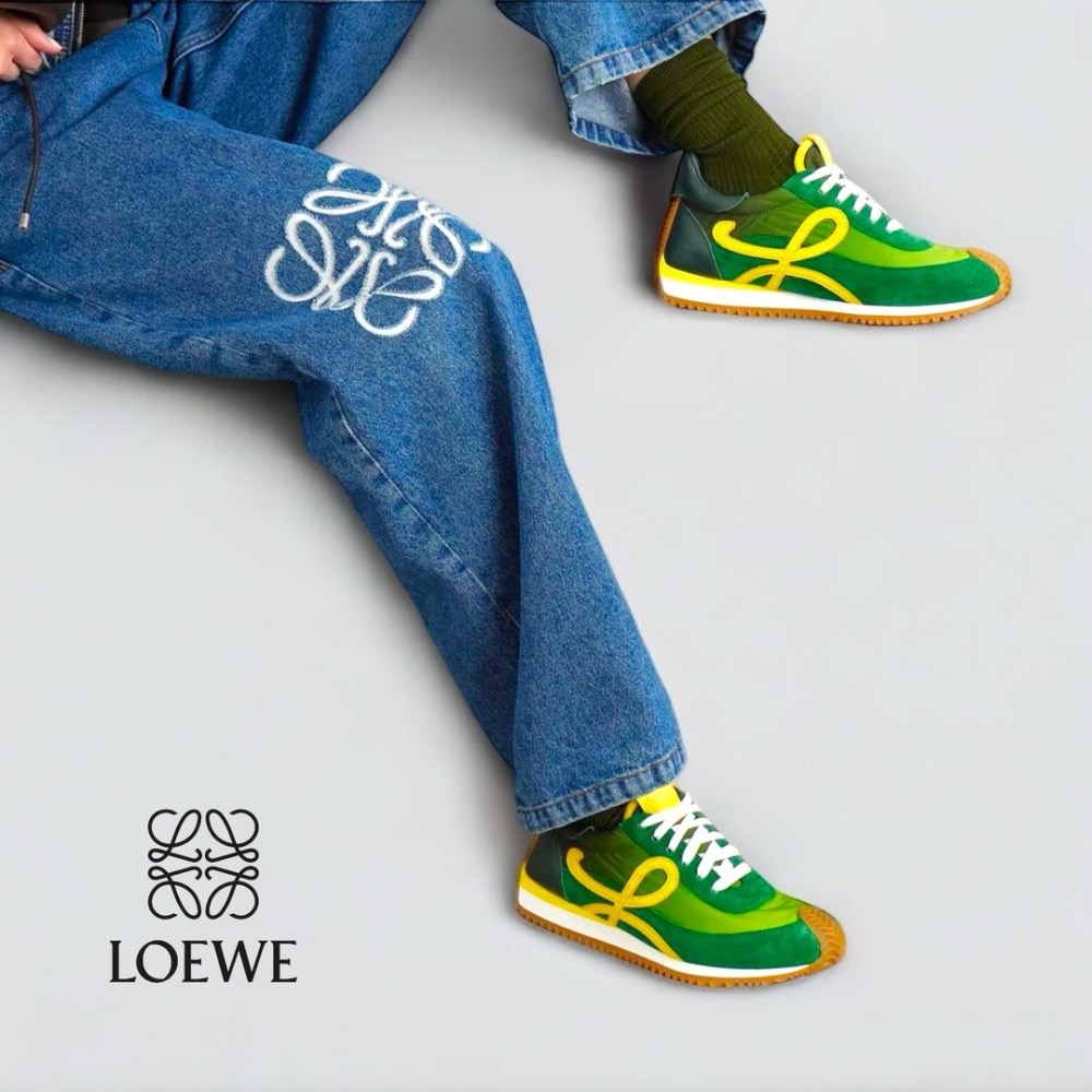 👟Loewe Flow2.0 Runner Suede運動跑鞋｜休閒鞋｜尼龍和麂皮｜漸層綠色｜黃綠｜黃L｜草綠-細節圖4