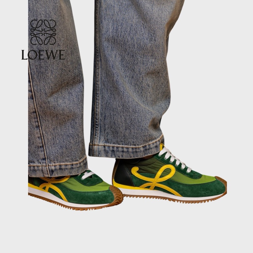 👟Loewe Flow2.0 Runner Suede運動跑鞋｜休閒鞋｜尼龍和麂皮｜漸層綠色｜黃綠｜黃L｜草綠-細節圖5