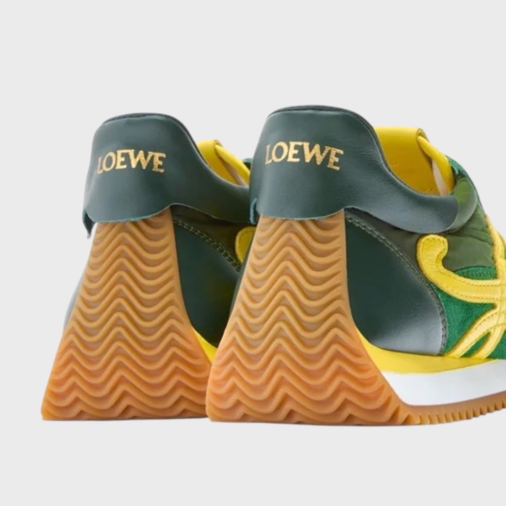 👟Loewe Flow2.0 Runner Suede運動跑鞋｜休閒鞋｜尼龍和麂皮｜漸層綠色｜黃綠｜黃L｜草綠-細節圖6