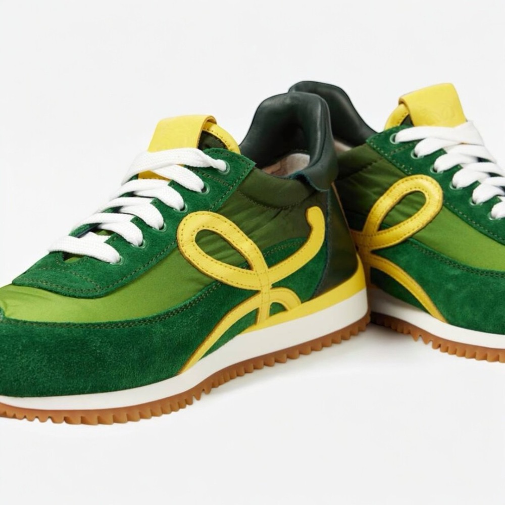 👟Loewe Flow2.0 Runner Suede運動跑鞋｜休閒鞋｜尼龍和麂皮｜漸層綠色｜黃綠｜黃L｜草綠-細節圖7