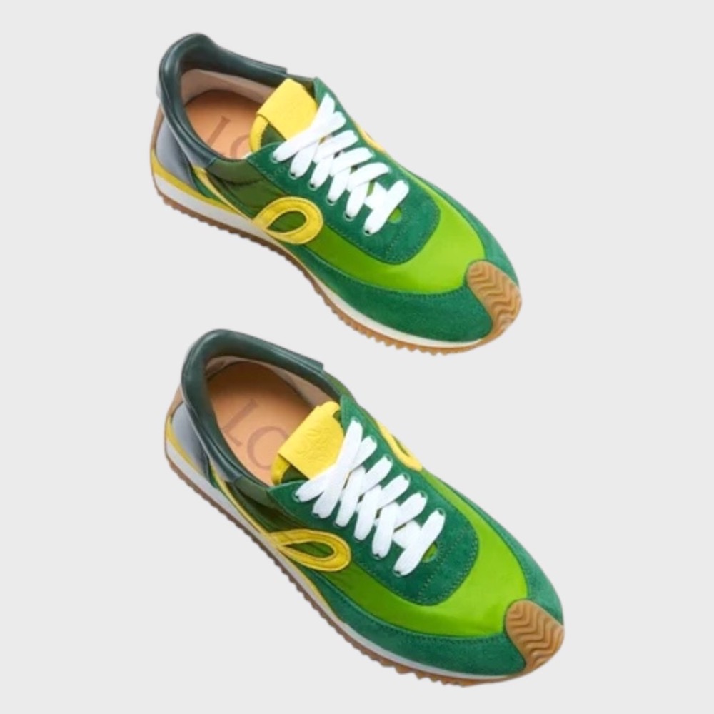 👟Loewe Flow2.0 Runner Suede運動跑鞋｜休閒鞋｜尼龍和麂皮｜漸層綠色｜黃綠｜黃L｜草綠-細節圖8