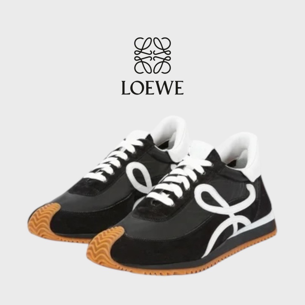 👟Loewe Flow2.0 Runner Suede運動跑鞋｜休閒鞋｜尼龍和麂皮cm｜運動鞋｜黑色｜白色｜黑白｜白L-細節圖2