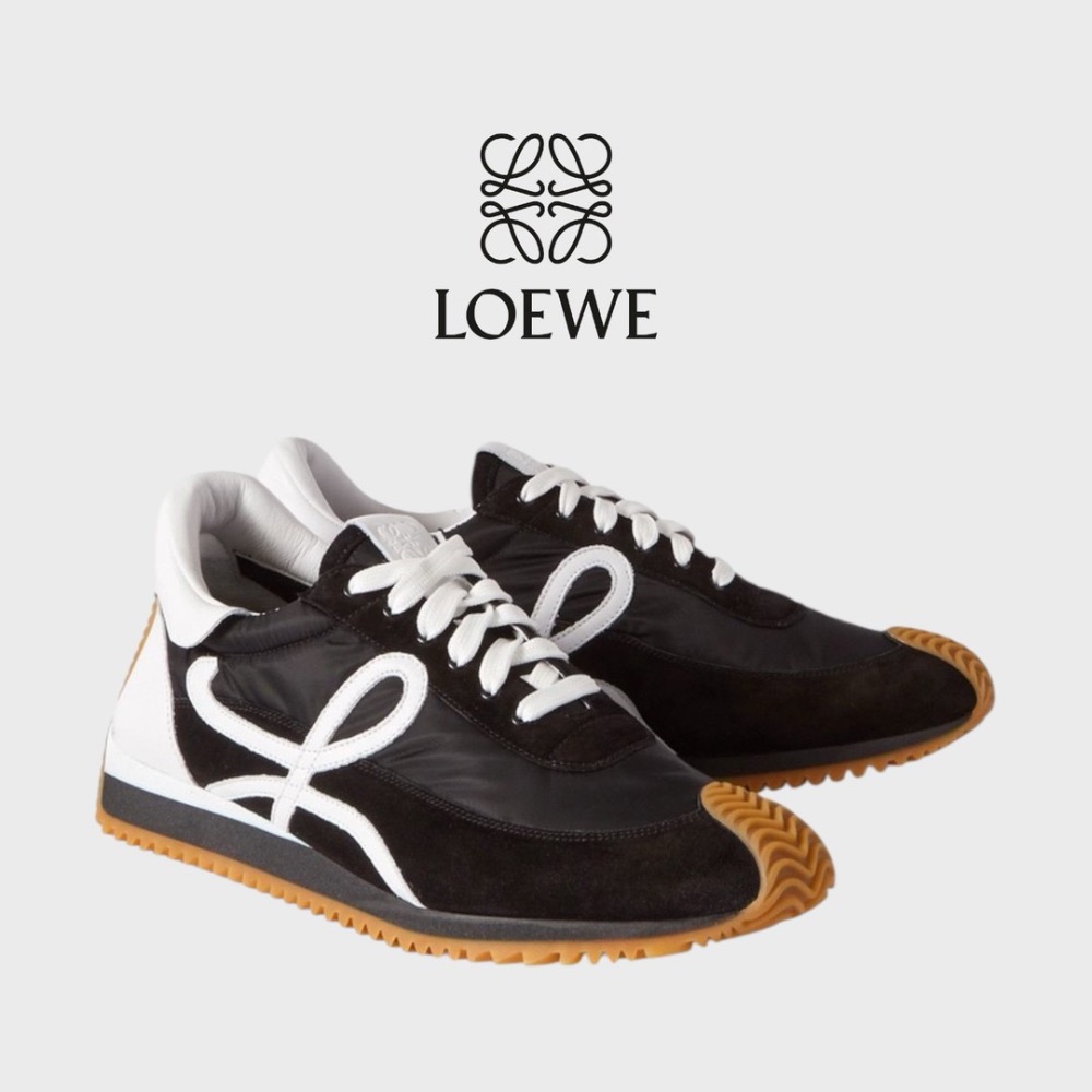 👟Loewe Flow2.0 Runner Suede運動跑鞋｜休閒鞋｜尼龍和麂皮cm｜運動鞋｜黑色｜白色｜黑白｜白L-細節圖3