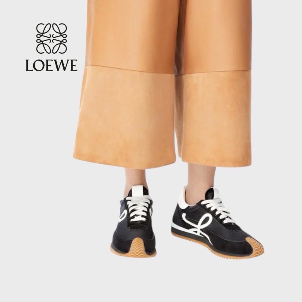 👟Loewe Flow2.0 Runner Suede運動跑鞋｜休閒鞋｜尼龍和麂皮cm｜運動鞋｜黑色｜白色｜黑白｜白L-細節圖4