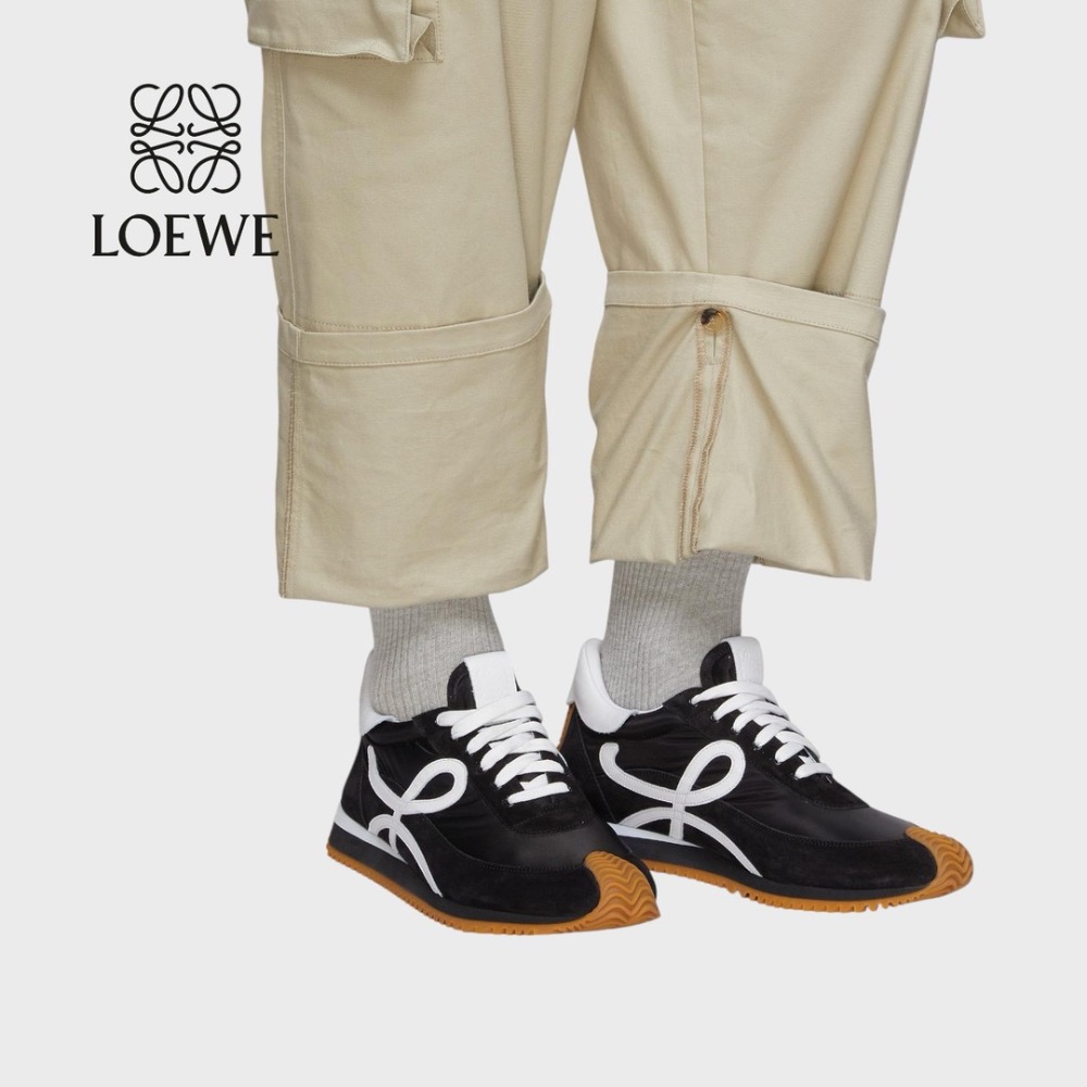 👟Loewe Flow2.0 Runner Suede運動跑鞋｜休閒鞋｜尼龍和麂皮cm｜運動鞋｜黑色｜白色｜黑白｜白L-細節圖6