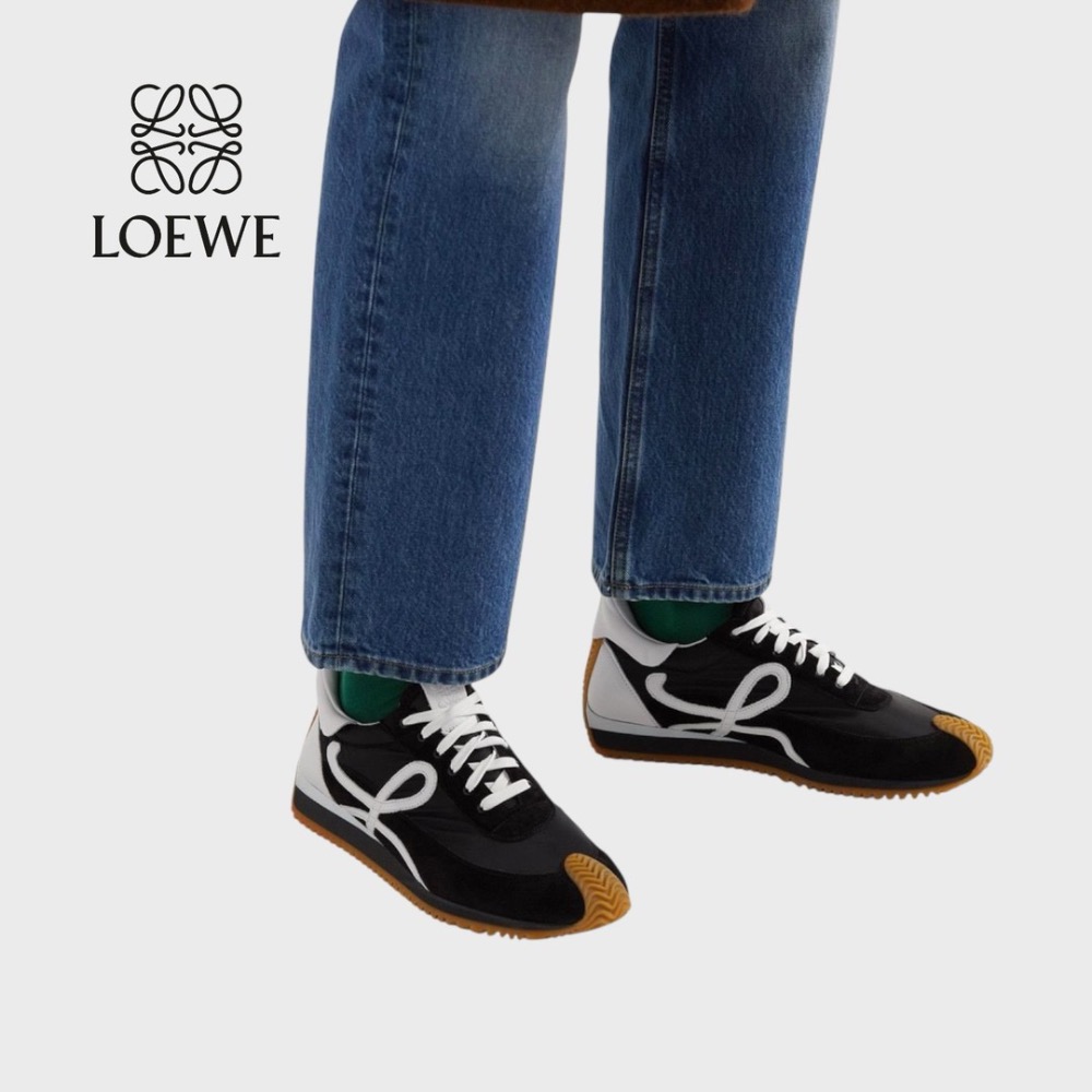 👟Loewe Flow2.0 Runner Suede運動跑鞋｜休閒鞋｜尼龍和麂皮cm｜運動鞋｜黑色｜白色｜黑白｜白L-細節圖8