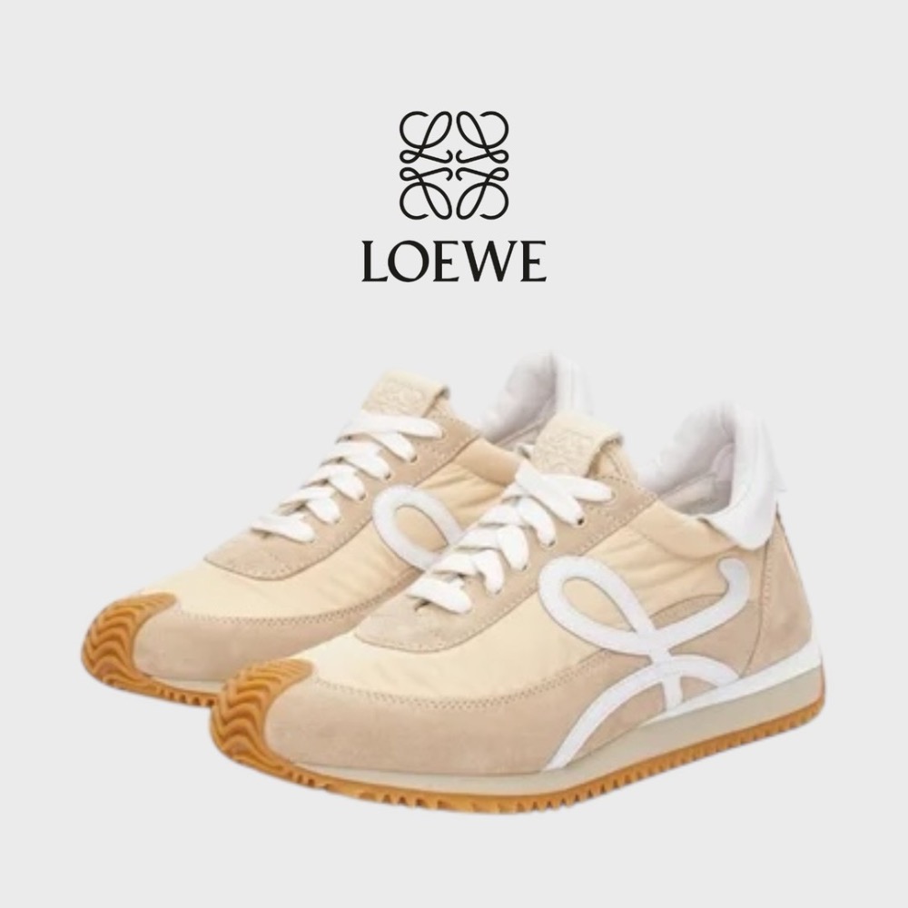 👟Loewe Flow2.0 Runner Suede運動跑鞋｜休閒鞋｜尼龍和麂皮｜淺粉末色｜奶茶色｜白L｜粉膚色-細節圖2