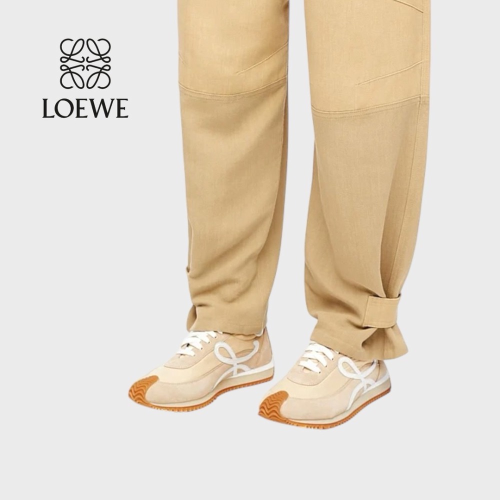 👟Loewe Flow2.0 Runner Suede運動跑鞋｜休閒鞋｜尼龍和麂皮｜淺粉末色｜奶茶色｜白L｜粉膚色-細節圖3