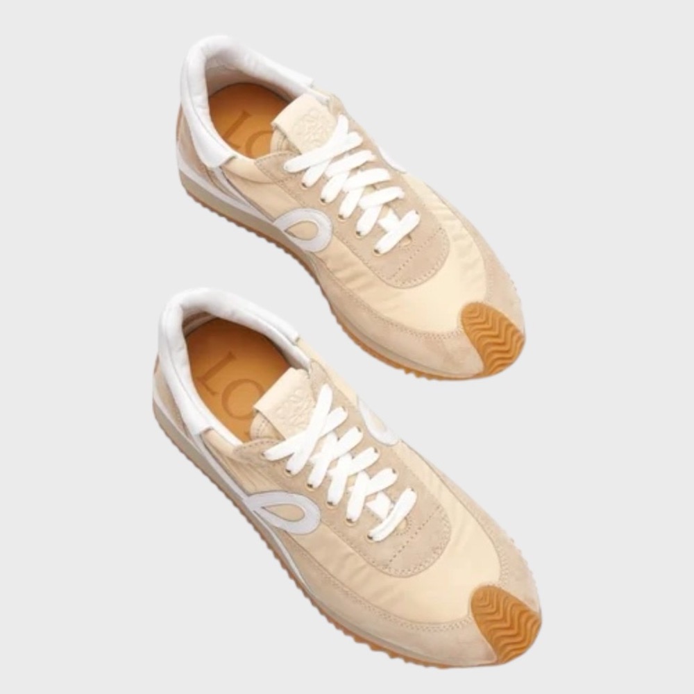 👟Loewe Flow2.0 Runner Suede運動跑鞋｜休閒鞋｜尼龍和麂皮｜淺粉末色｜奶茶色｜白L｜粉膚色-細節圖5