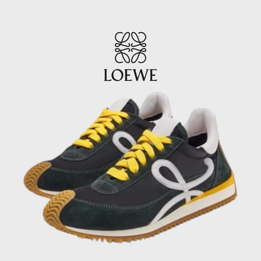 👟Loewe Flow2.0 Runner Suede運動跑鞋｜休閒鞋｜尼龍和麂皮｜黑白綠黃｜黑白卡其色｜深綠色｜白L-細節圖2