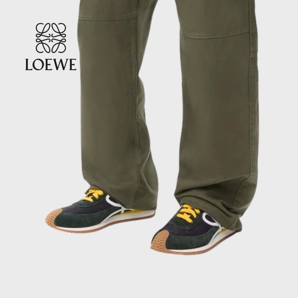 👟Loewe Flow2.0 Runner Suede運動跑鞋｜休閒鞋｜尼龍和麂皮｜黑白綠黃｜黑白卡其色｜深綠色｜白L-細節圖3