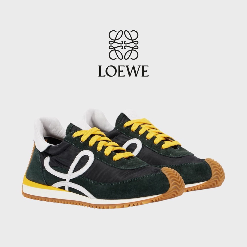 👟Loewe Flow2.0 Runner Suede運動跑鞋｜休閒鞋｜尼龍和麂皮｜黑白綠黃｜黑白卡其色｜深綠色｜白L-細節圖5