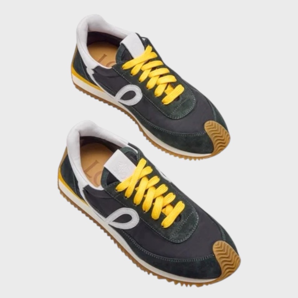 👟Loewe Flow2.0 Runner Suede運動跑鞋｜休閒鞋｜尼龍和麂皮｜黑白綠黃｜黑白卡其色｜深綠色｜白L-細節圖6