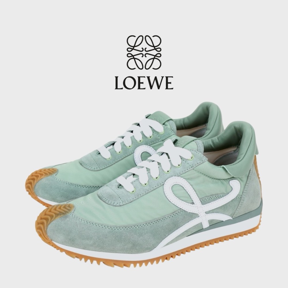 👟Loewe Flow2.0 Runner Suede運動跑鞋｜休閒鞋｜尼龍和麂皮｜松石綠｜綠松色｜青色｜白L｜綠白-細節圖2