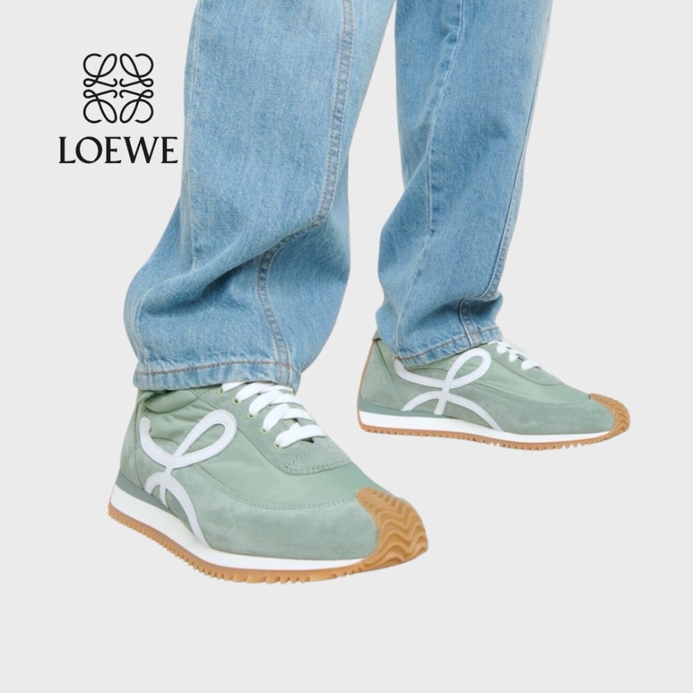 👟Loewe Flow2.0 Runner Suede運動跑鞋｜休閒鞋｜尼龍和麂皮｜松石綠｜綠松色｜青色｜白L｜綠白-細節圖4