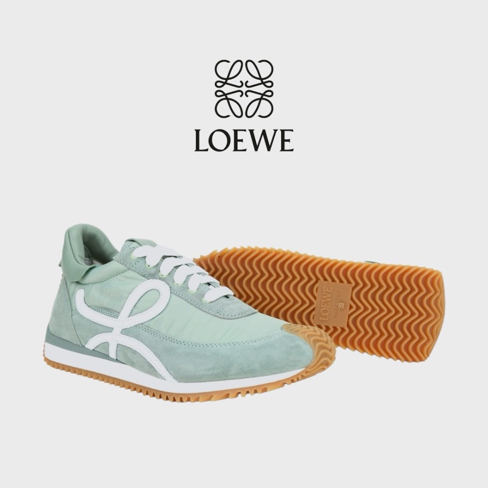 👟Loewe Flow2.0 Runner Suede運動跑鞋｜休閒鞋｜尼龍和麂皮｜松石綠｜綠松色｜青色｜白L｜綠白-細節圖7