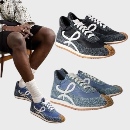 👟Loewe Flow2.0 Runner Suede運動跑鞋｜休閒鞋｜尼龍和麂皮｜藍白｜單寧布｜牛仔布｜牛仔藍｜白L-細節圖2