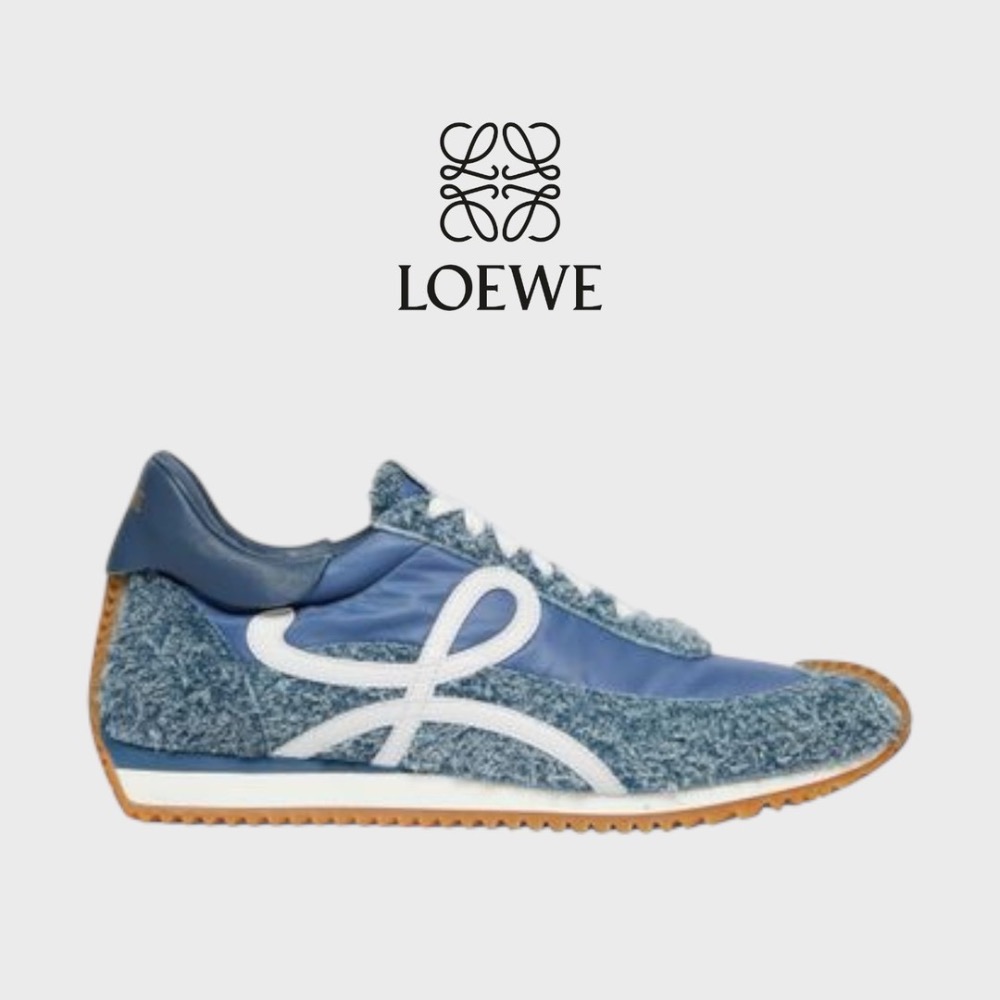 👟Loewe Flow2.0 Runner Suede運動跑鞋｜休閒鞋｜尼龍和麂皮｜藍白｜單寧布｜牛仔布｜牛仔藍｜白L-細節圖3