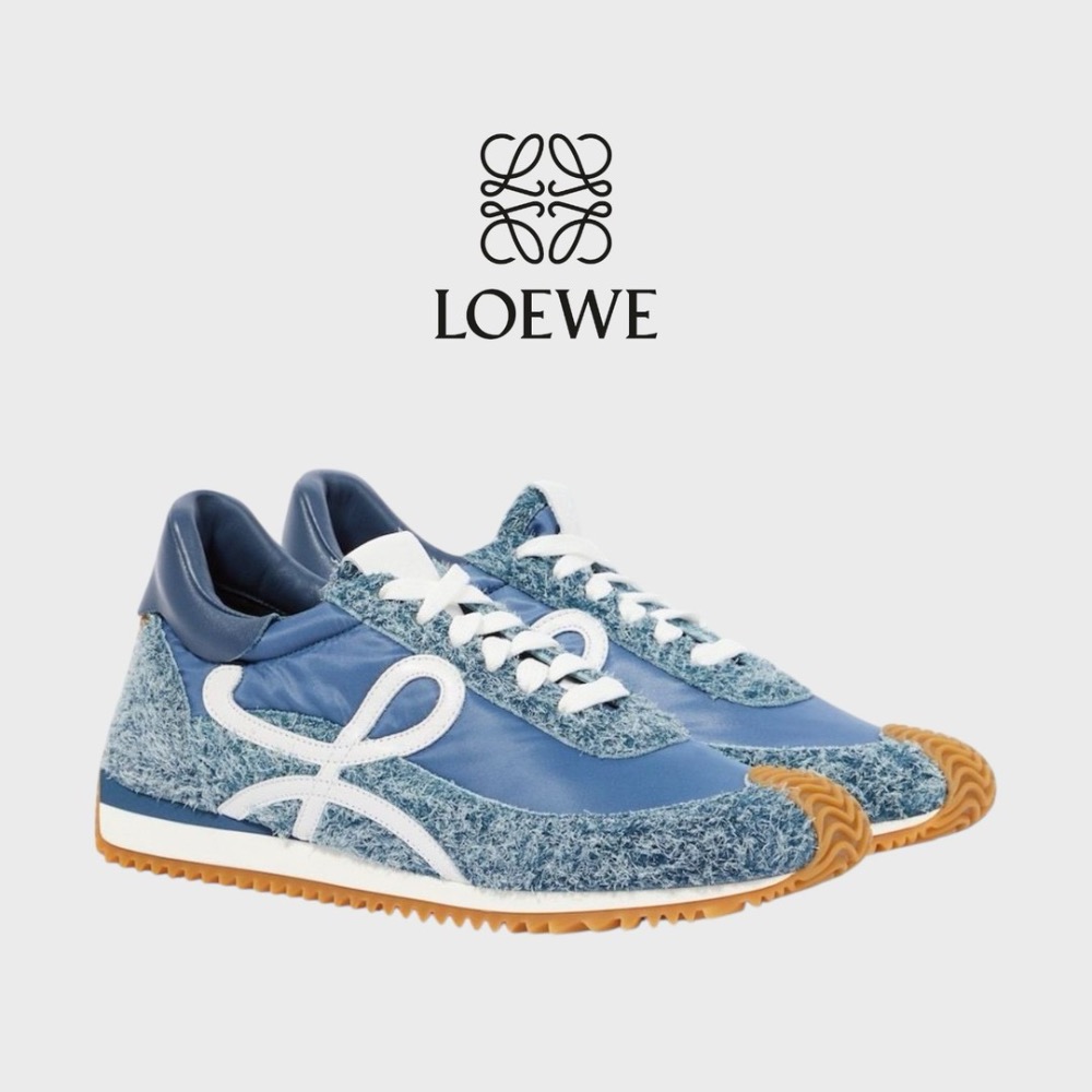👟Loewe Flow2.0 Runner Suede運動跑鞋｜休閒鞋｜尼龍和麂皮｜藍白｜單寧布｜牛仔布｜牛仔藍｜白L-細節圖4
