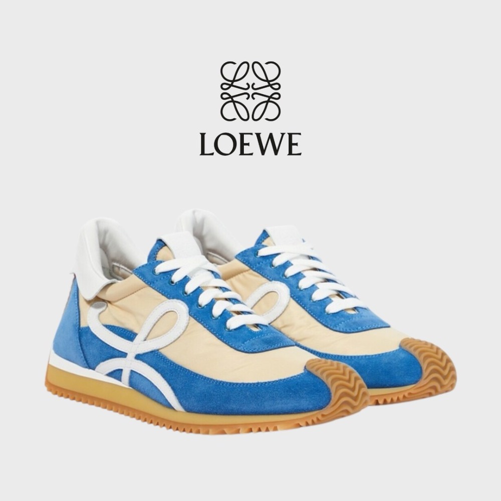 👟Loewe Flow2.0 Runner Suede運動跑鞋｜休閒鞋｜尼龍和麂皮｜運動鞋｜藍白黃｜斜紋淺牛仔布｜白L-細節圖2