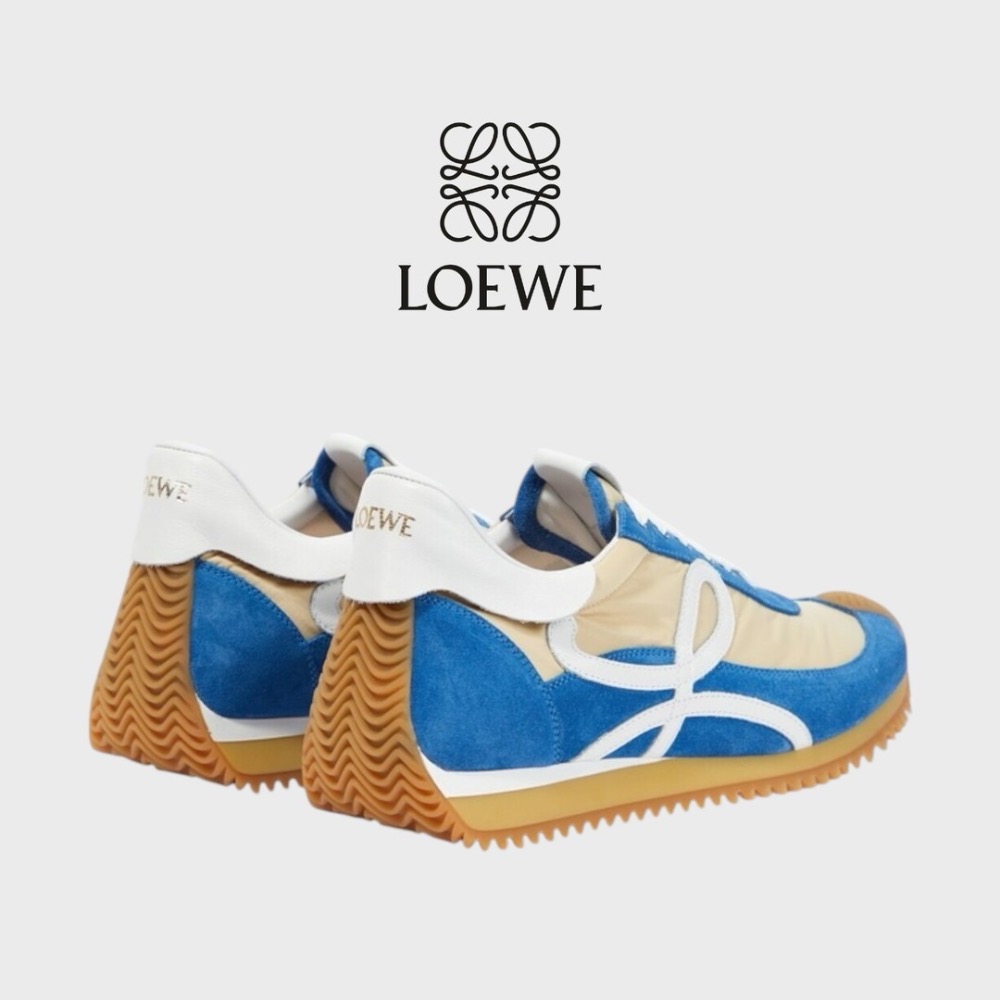 👟Loewe Flow2.0 Runner Suede運動跑鞋｜休閒鞋｜尼龍和麂皮｜運動鞋｜藍白黃｜斜紋淺牛仔布｜白L-細節圖3