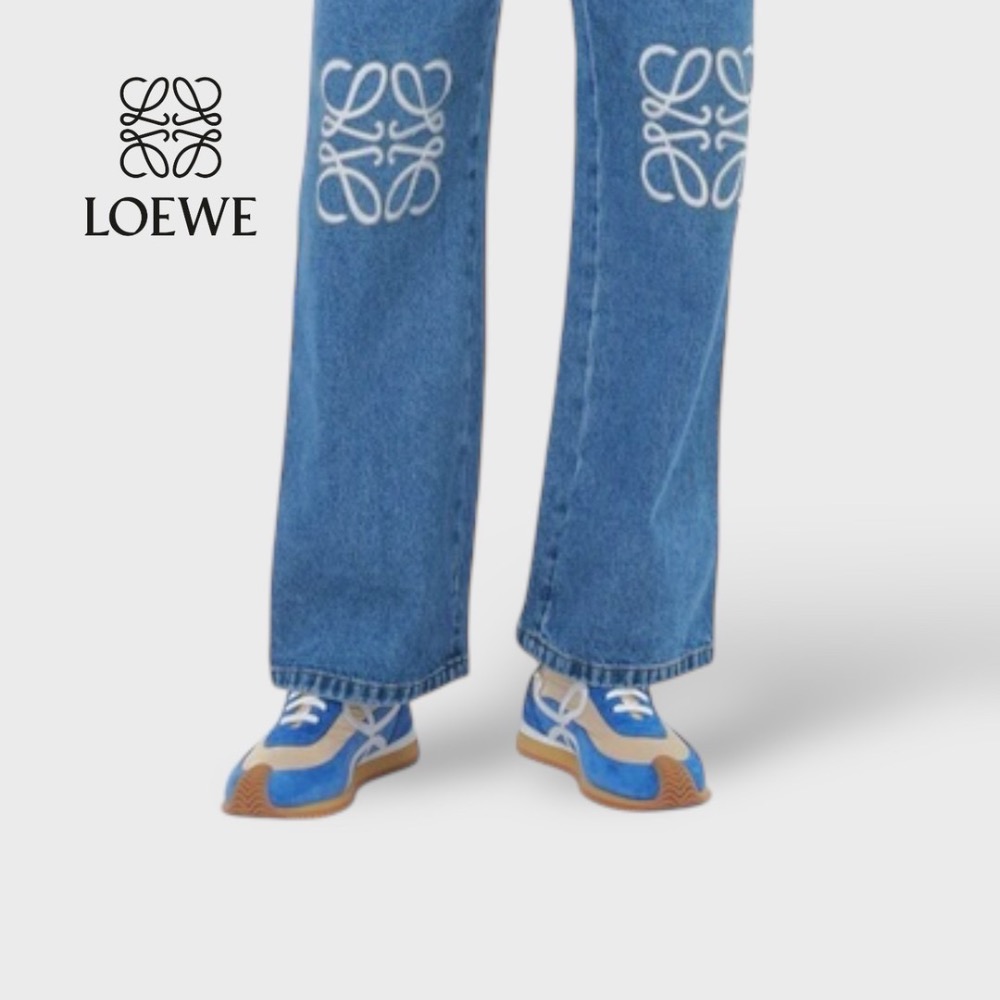 👟Loewe Flow2.0 Runner Suede運動跑鞋｜休閒鞋｜尼龍和麂皮｜運動鞋｜藍白黃｜斜紋淺牛仔布｜白L-細節圖4
